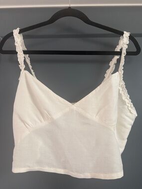 Rica Cream Linen-Blend Cropped Beach Top M